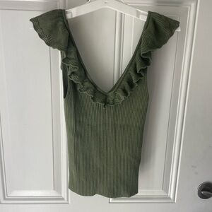 GAP Olive Knit Tank Top with Ruffle Detail
